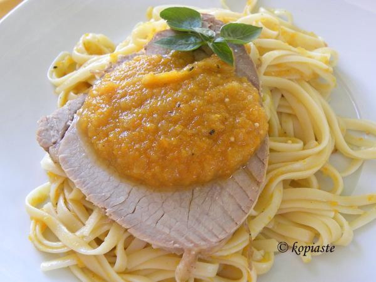 Beef in Dark Beer with a Sweet and Sour Pumpkin Sauce