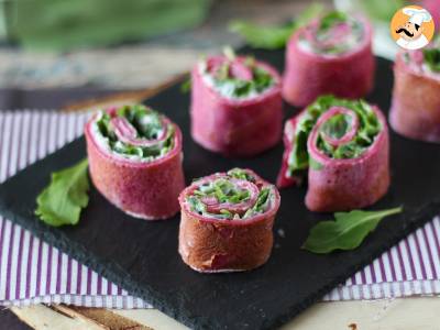 Beet crepe rolls with ricotta cheese and arugula - photo 4