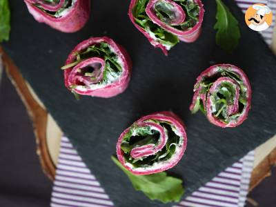 Beet crepe rolls with ricotta cheese and arugula - photo 5