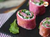 Beet crepe rolls with ricotta cheese and arugula, photo 2