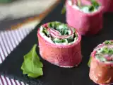 Beet crepe rolls with ricotta cheese and arugula, photo 2