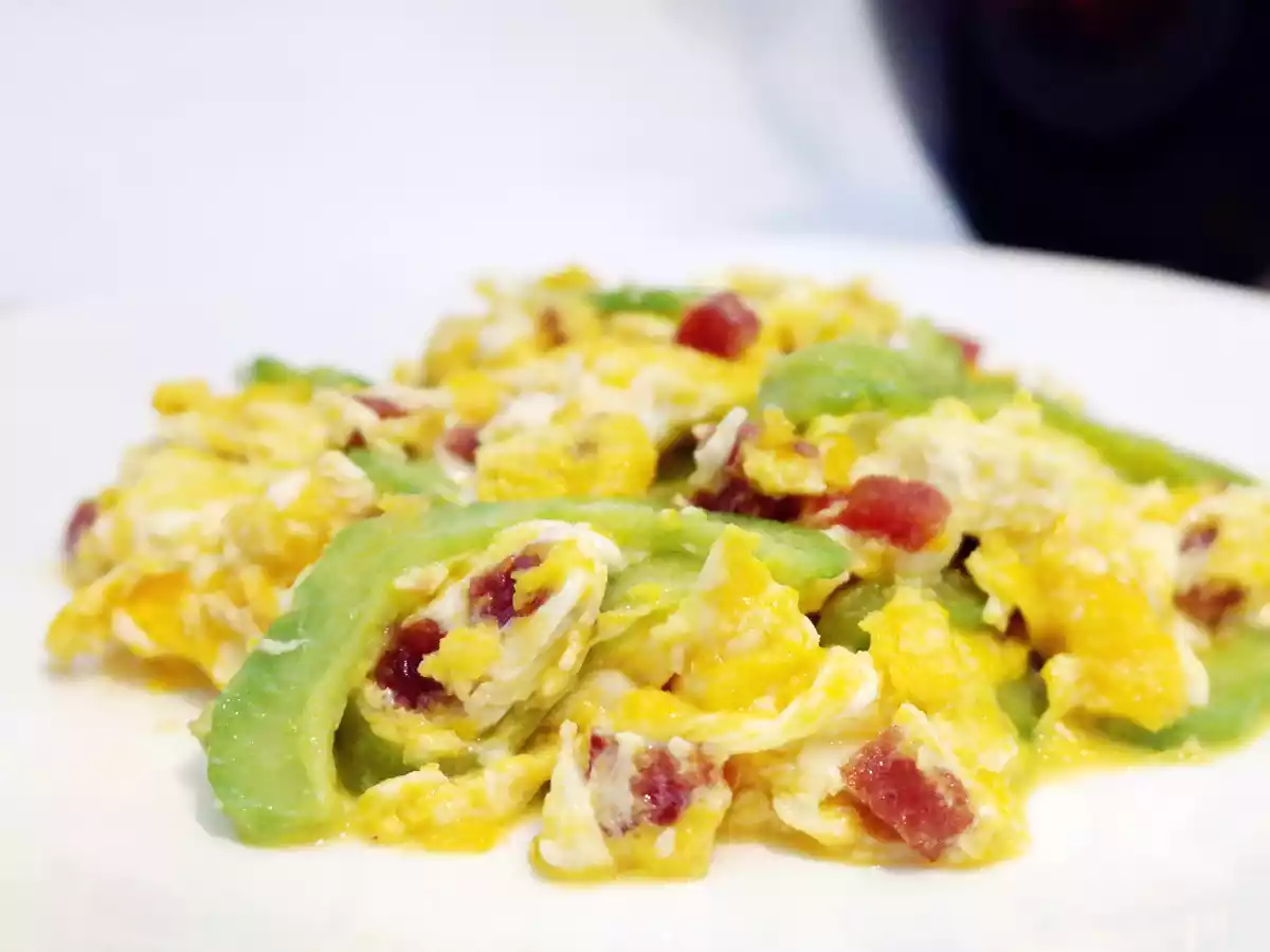 Bitter Melon Scrambled Eggs with Chinese Sausage ( 苦瓜腊肠炒蛋 )