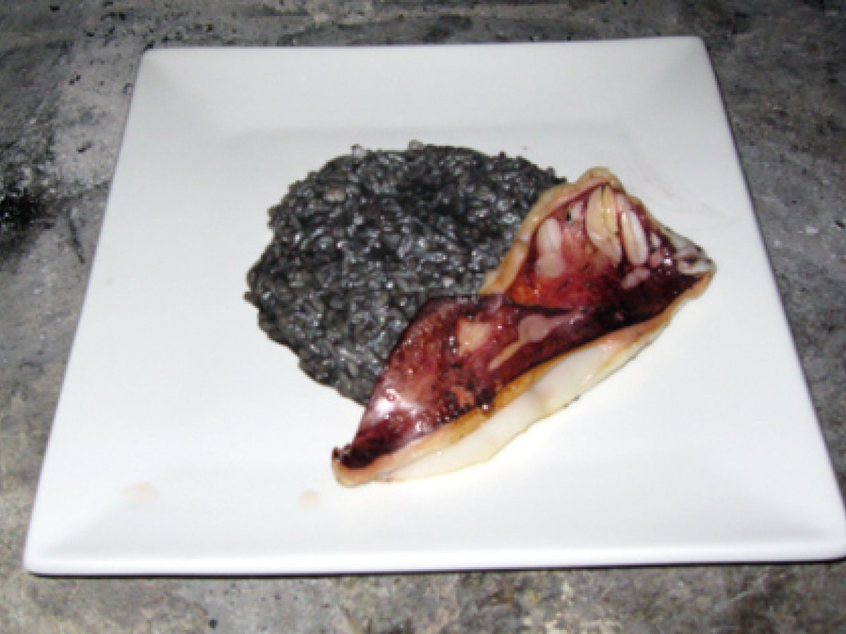 Black Squid Ink Risotto with Grilled Calamari