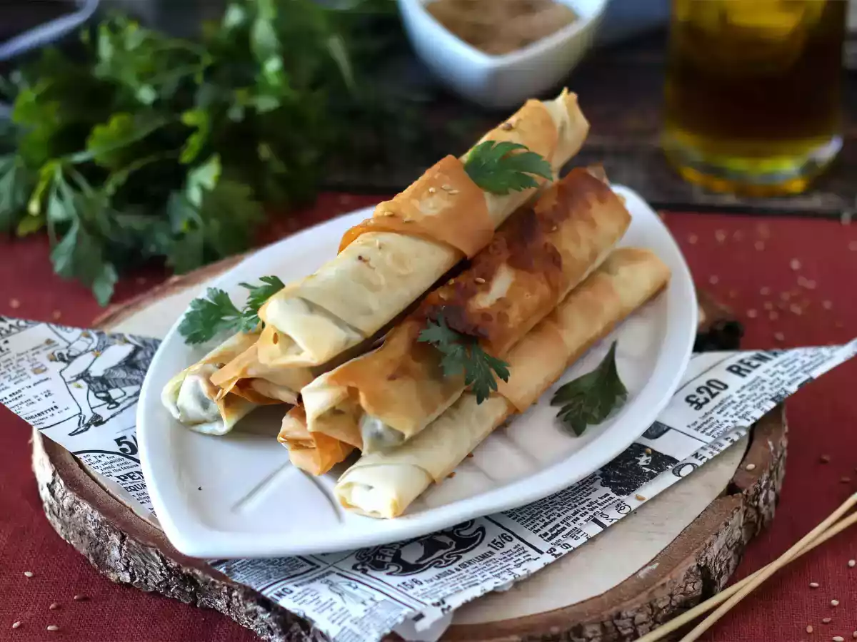 Börek, turkish bricks with feta and parsley