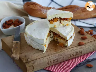 Brie cheese stuffed with apricots and almonds
