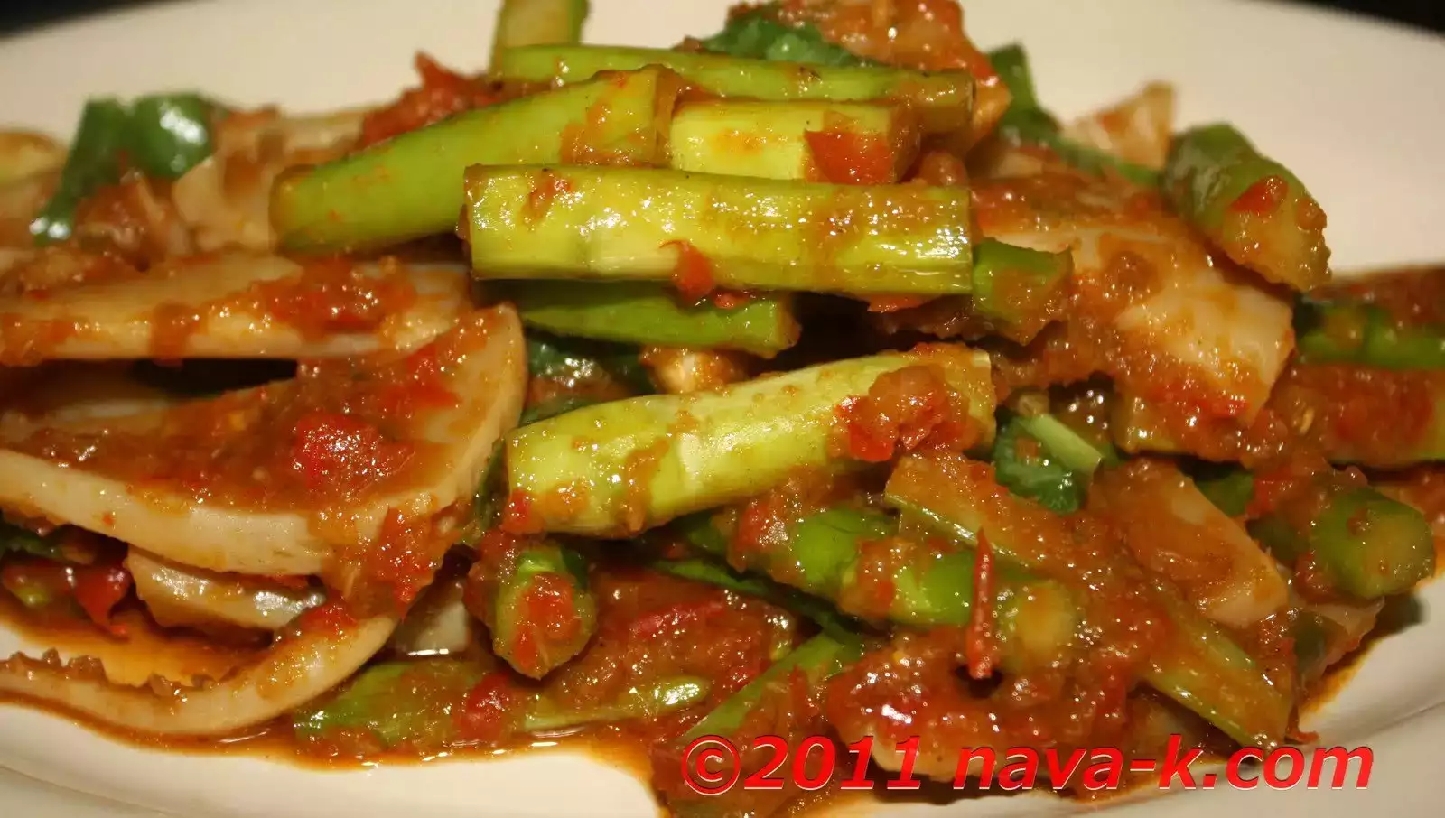 Brown squid and asparagus sambal recipe
