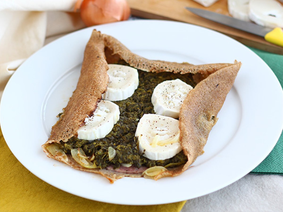 Buckwheat galette spinach and goat cheese