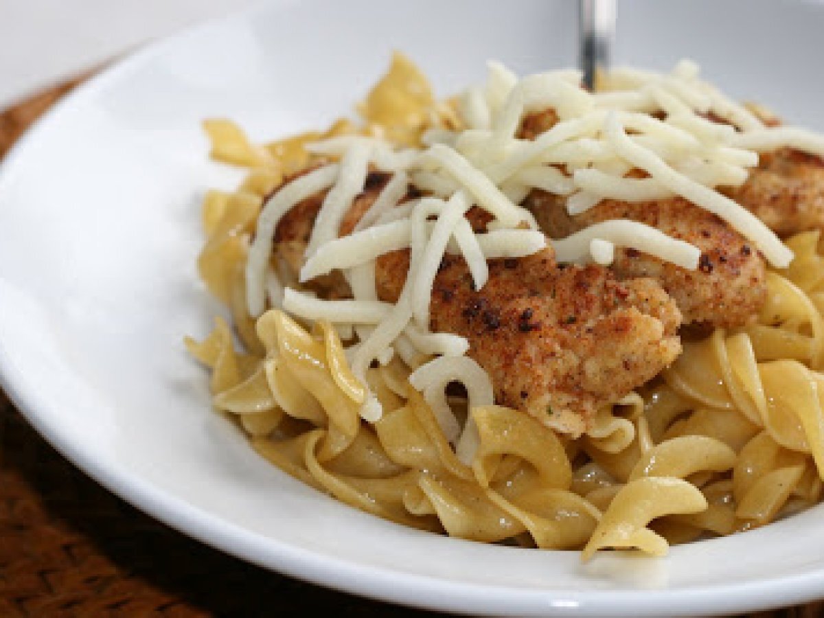 Buttered Egg Noodles W/Parmesan Chicken.