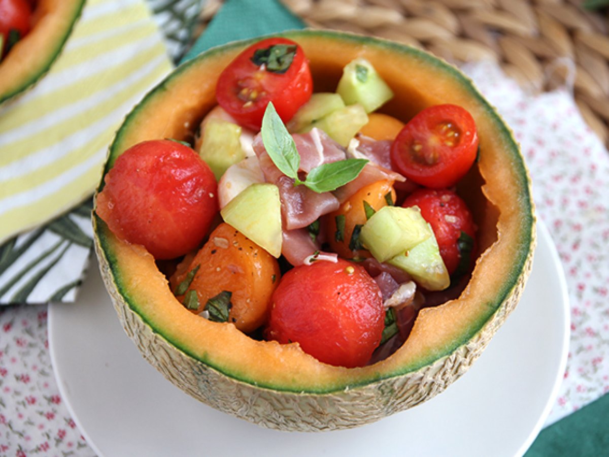 Cantaloupe salad in a cantaloupe