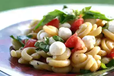 Caprese pasta salad recipe with lemon vinaigrette