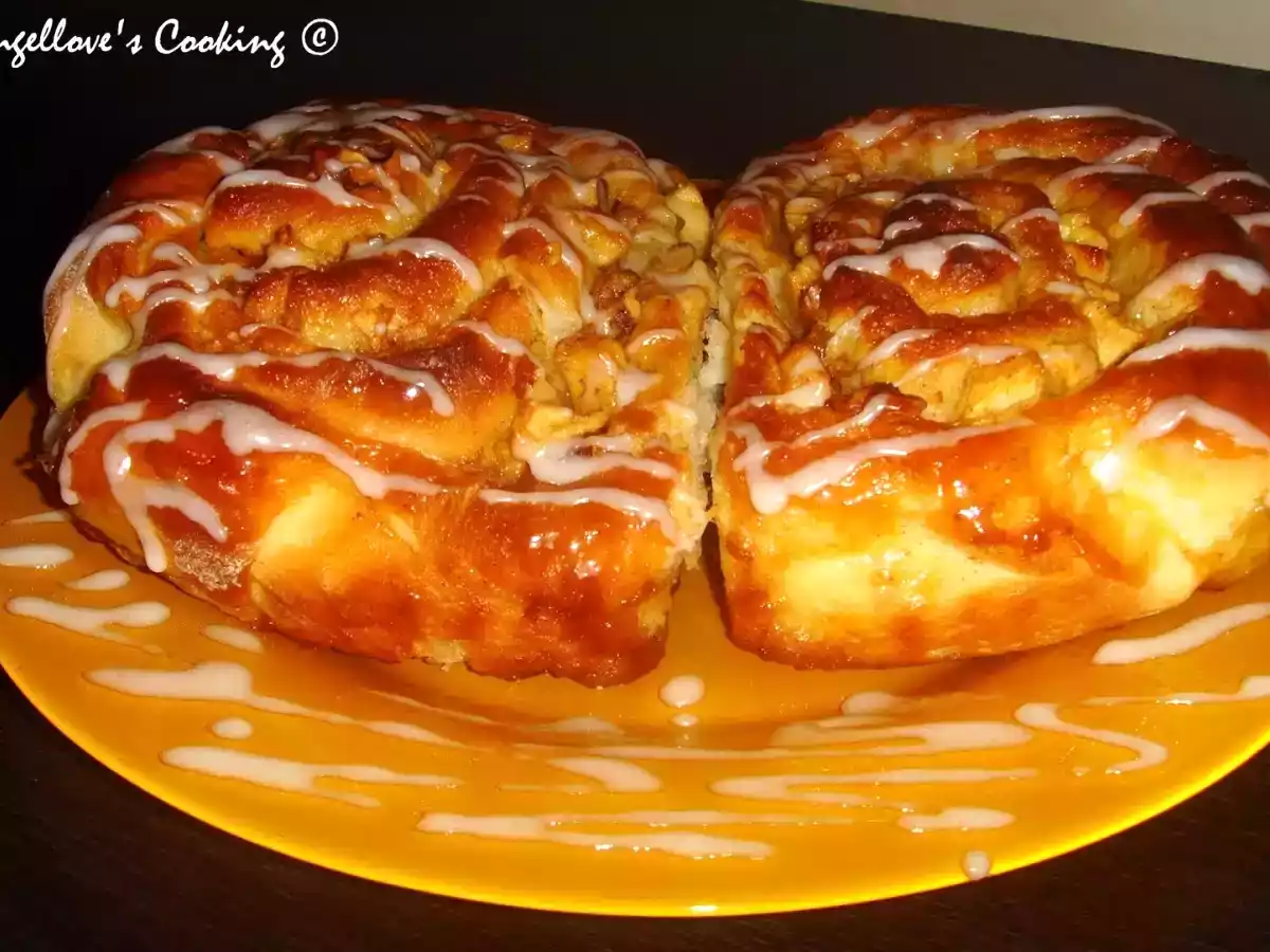 Caramel Apple Cinnamon Rolls with Raisins and Walnuts