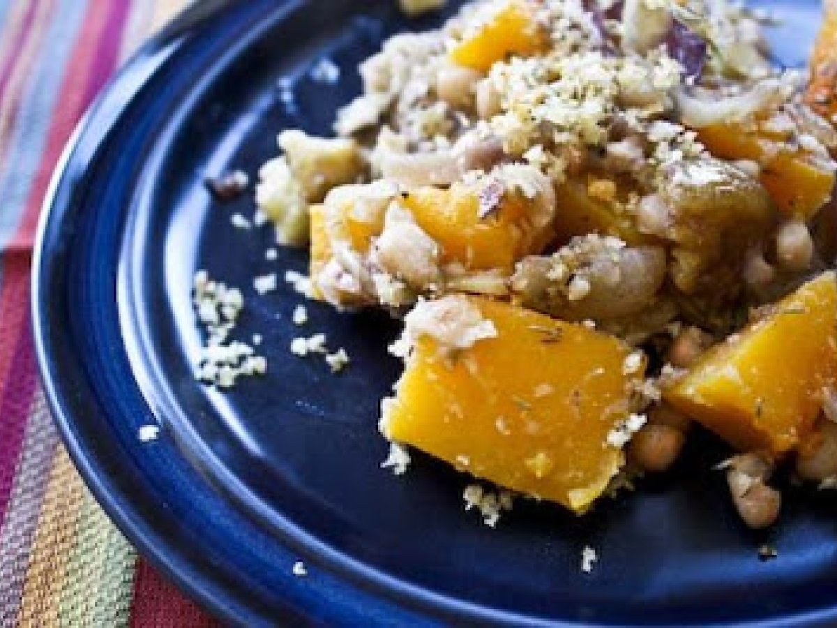 Caramelized Onion Butternut Squash Roast with Chestnuts