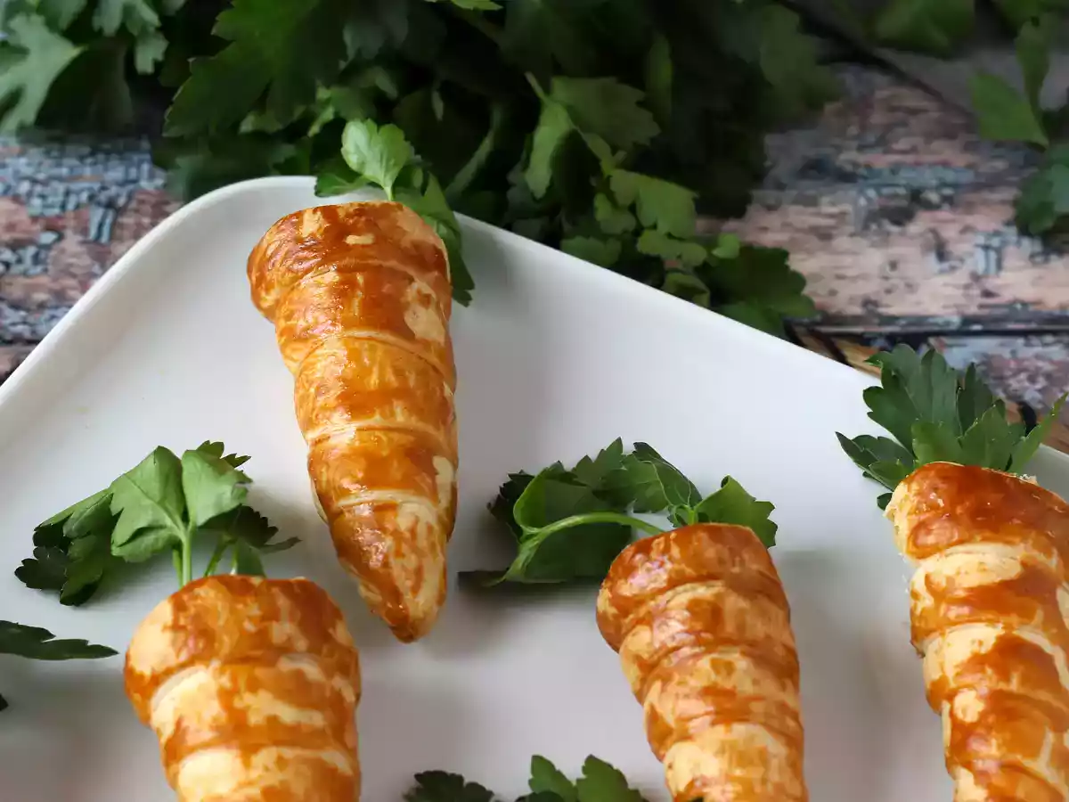 Carrot shaped croissant cones : a cute easter appetizer with goat cheese and sun-dried tomatoes - photo 3