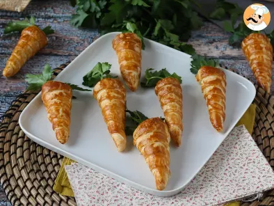 Carrot shaped croissant cones : a cute Easter appetizer with goat cheese and sun-dried tomatoes