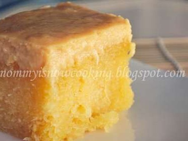 Cassava cake with coco custard topping