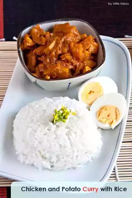 Chicken and potato curry with rice