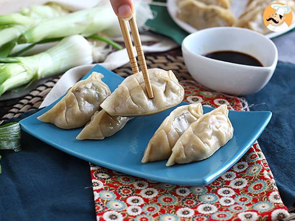 Chicken, carrot, and mushroom gyozas