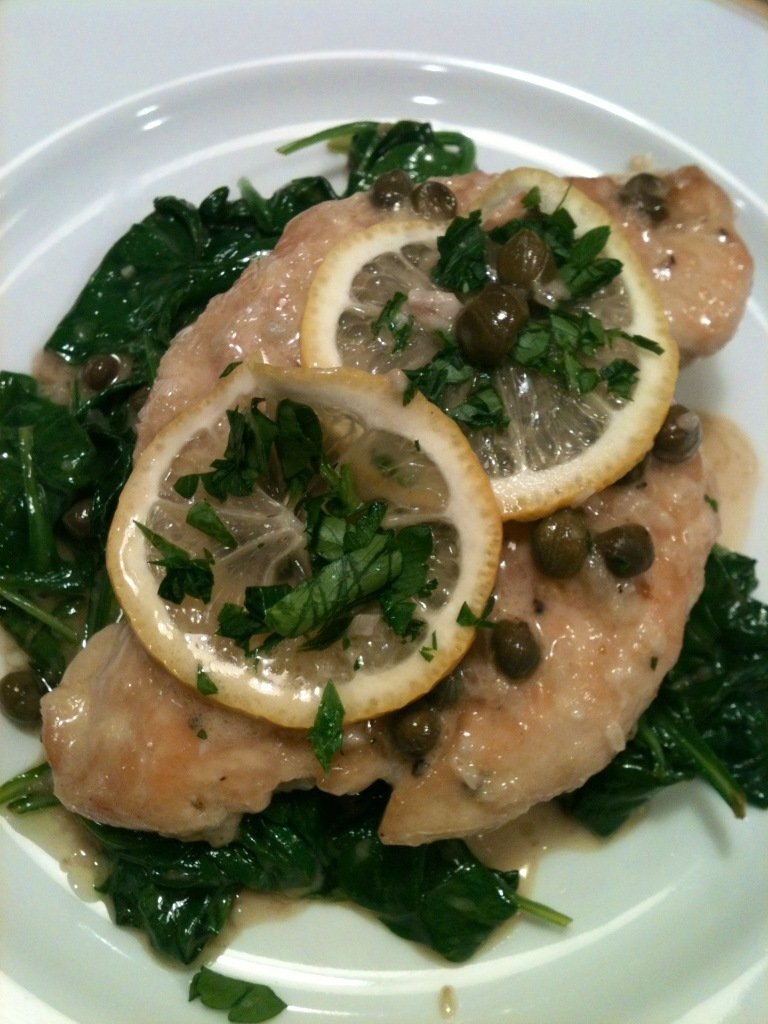 Chicken limone with spinach and caper cream sauce, Recipe Petitchef