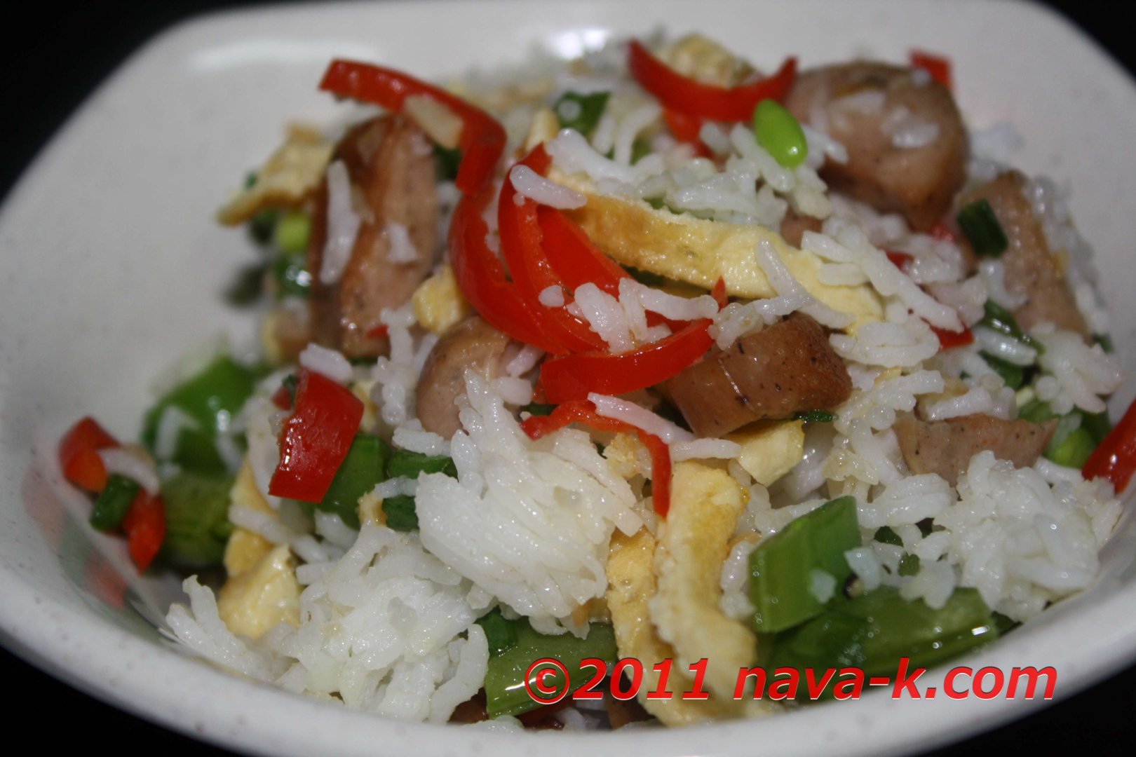 Chicken sausage and green peas fried rice Recipe Petitchef