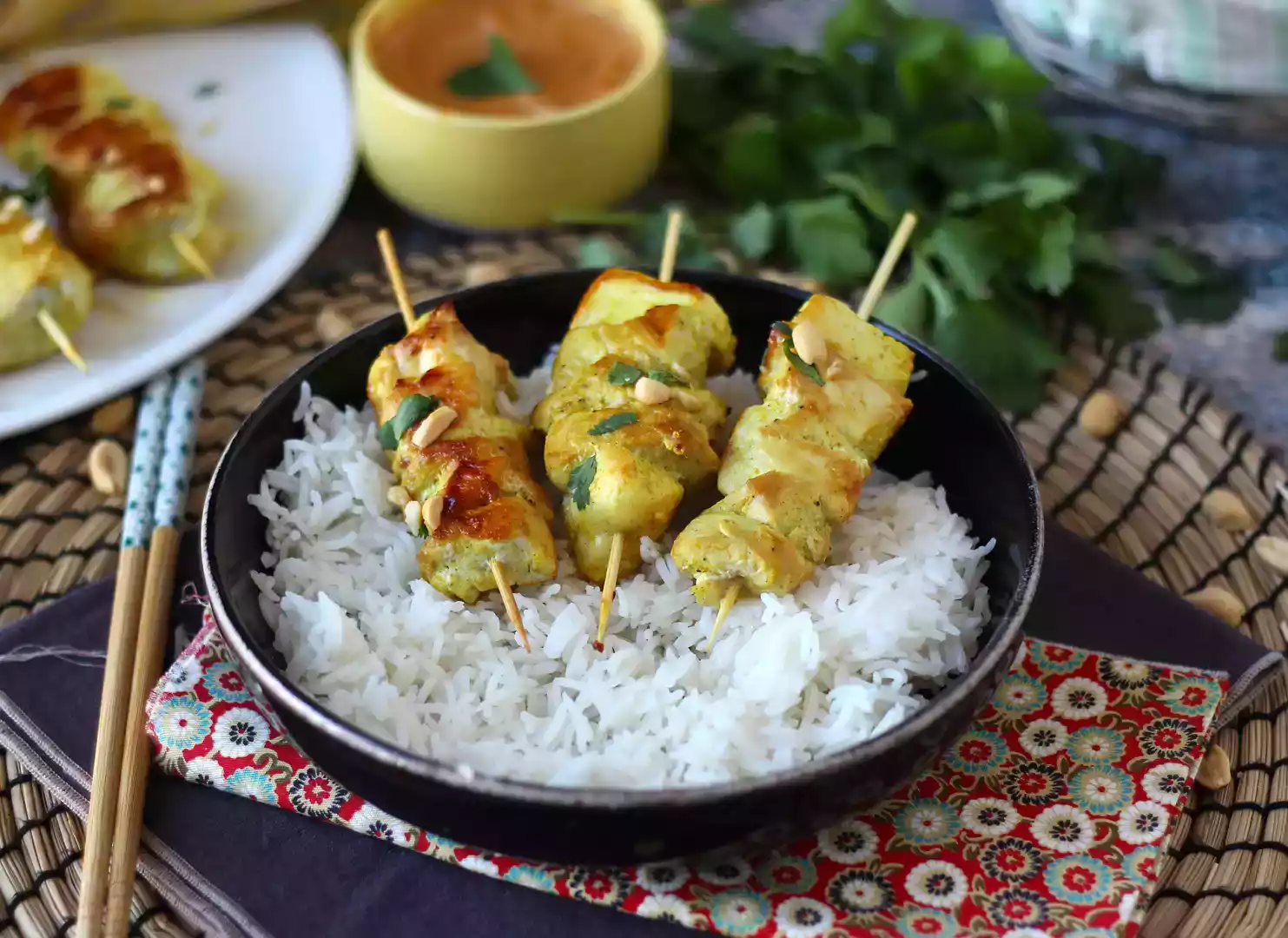 Chicken skewers with satay sauce, a culinary journey to asia!