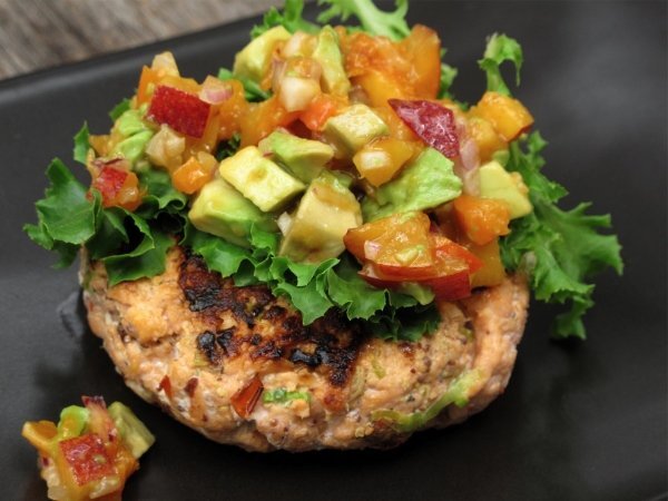 Chipotle Salmon Burgers with Stone Fruit Salsa