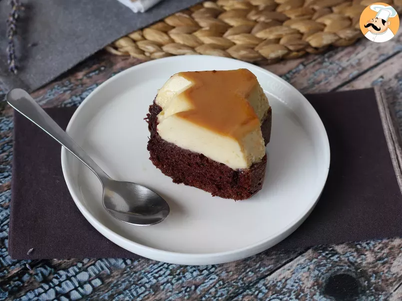 Choco flan, the perfect combination of a soft chocolate cake and a vanilla caramel flan, photo 1