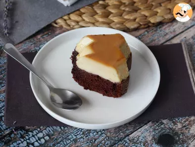 Choco flan, the perfect combination of a soft chocolate cake and a vanilla caramel flan