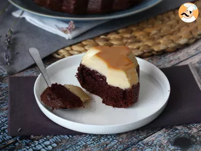 Choco flan, the perfect combination of a soft chocolate cake and a vanilla caramel flan, photo 3