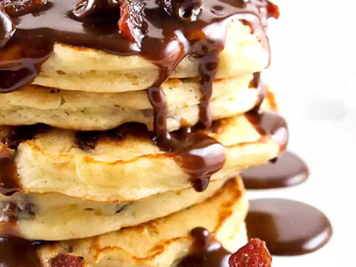 Chocolate Chip and Candied Bacon Pancakes with Nutella Maple Syrup - photo 2