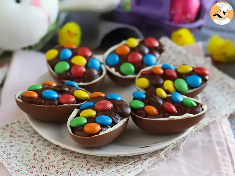 Chocolate Easter eggs stuffed with chocolate custard and topped with M&M's - photo 3