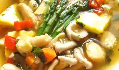 Cilantro lime vegetable soup recipe with asparagus and mushrooms