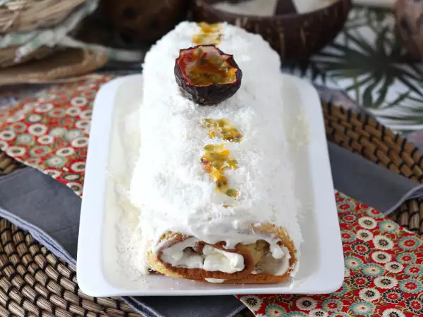 Recipe Coconut and passion fruit swiss roll, perfect as a yule log