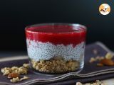 Coconut milk chia pudding verrine with granola and raspberry, photo 1