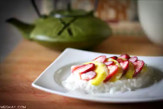 Coconut Sticky Rice with Mango & Strawberries