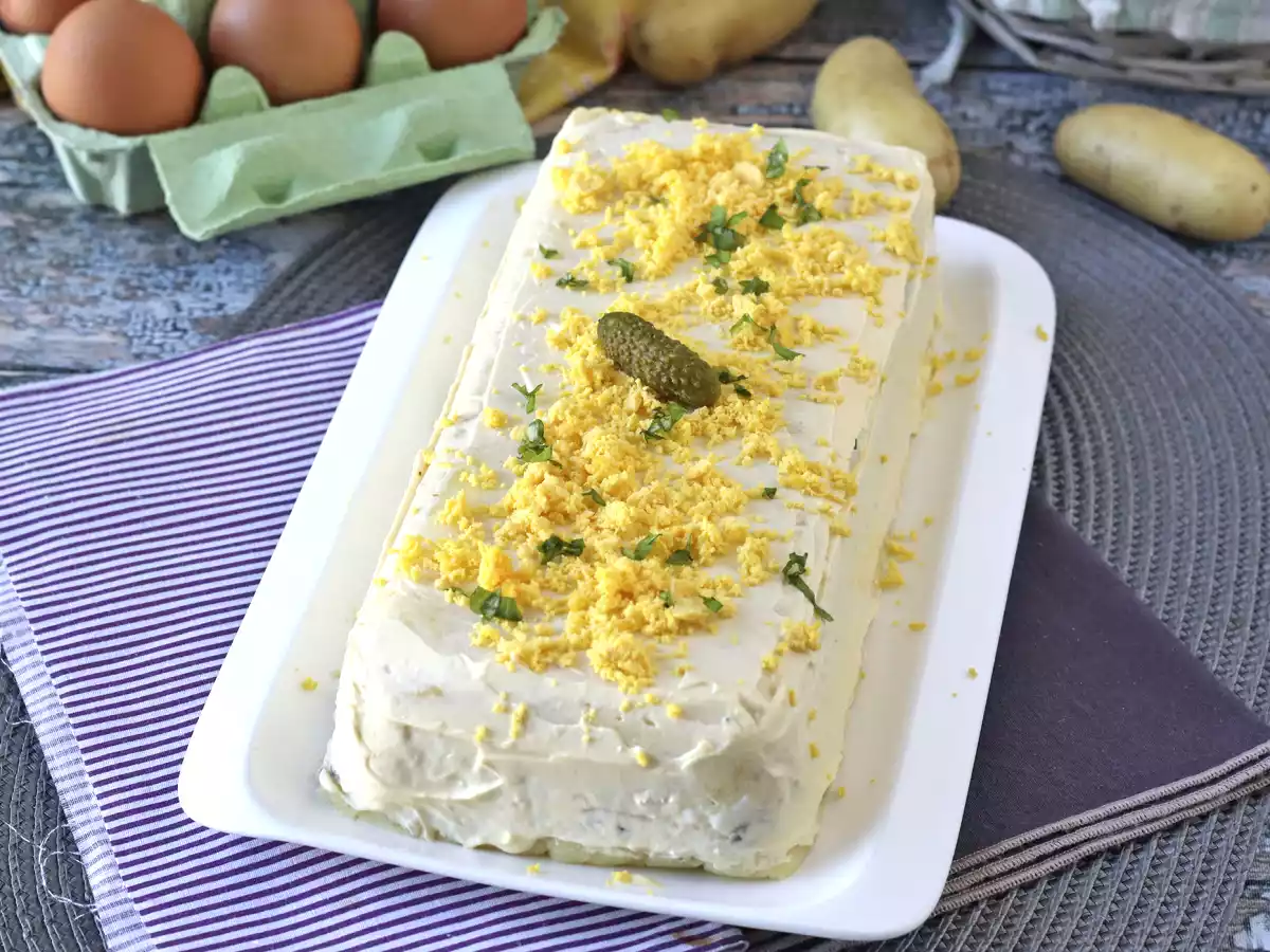 Cold potato cake with tuna and mayonnaise, you don't need an oven to make it! - photo 2
