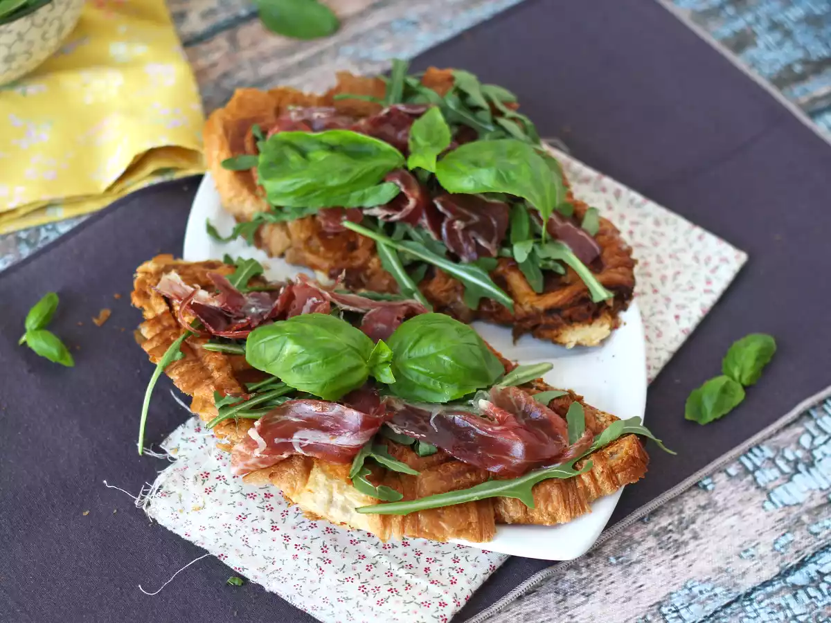 Croffle, the waffle style croissant sandwich with fig jam, goat cheese and Iberian ham - photo 4