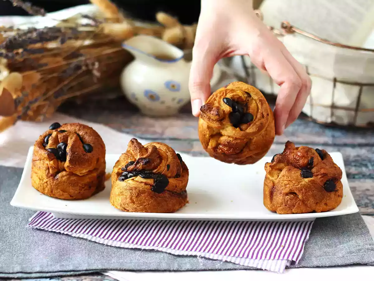 Cruffins, a combination of croissant and muffin, with custard and chocolate.