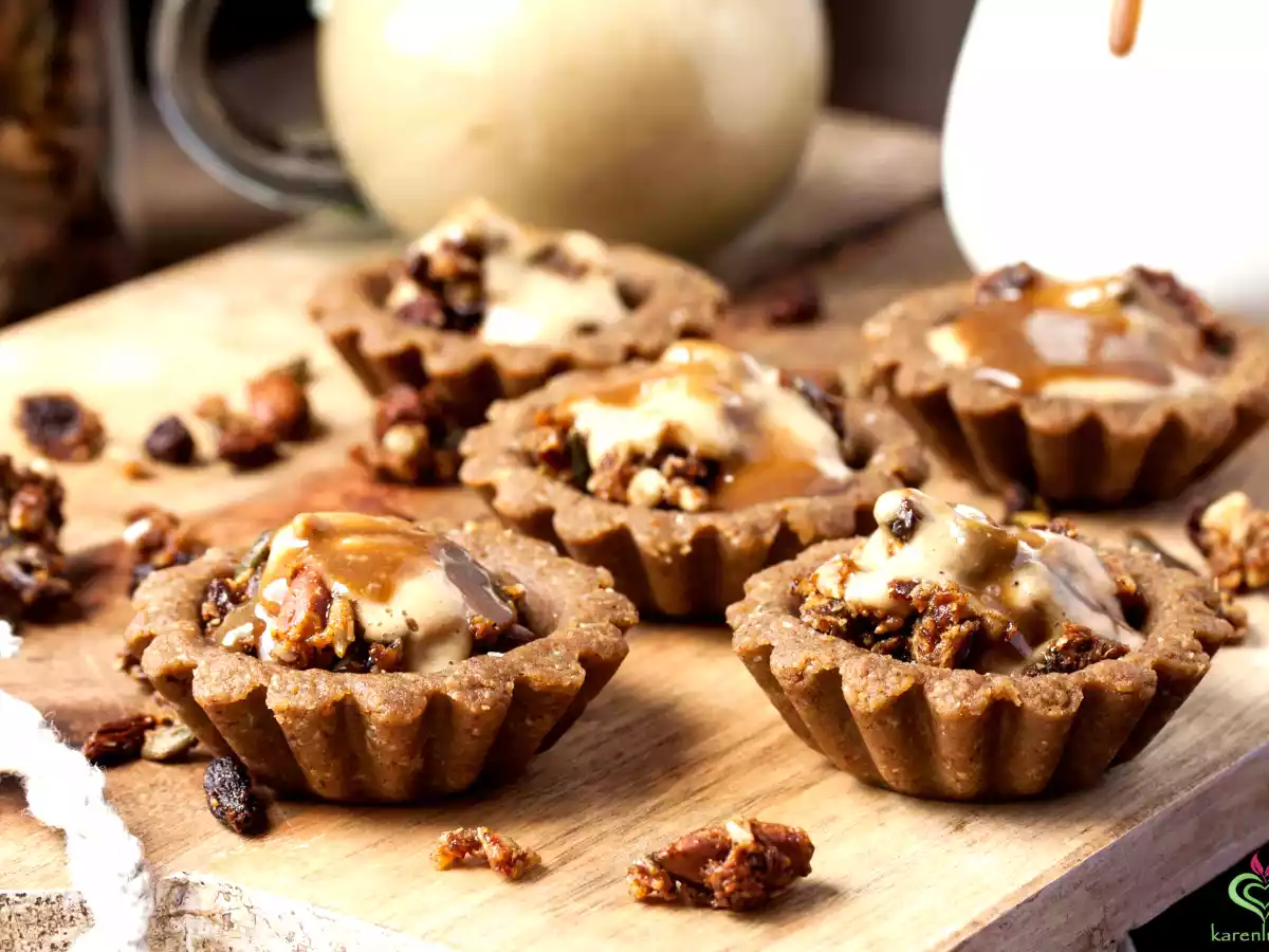 Crunchy Granola, Pineapple White Chocolate Mousse and Caramel Cream Tarts