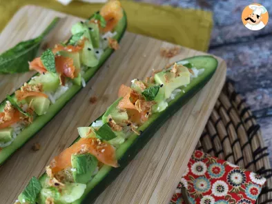 Cucumber boats with salmon, avocado and rice, photo 4