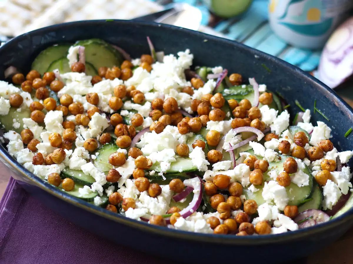 Cucumber, roasted chickpeas, avocado and feta salad - photo 5
