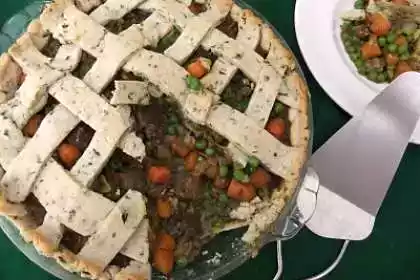 Curried beef potpie recipe in parsley pastry crust