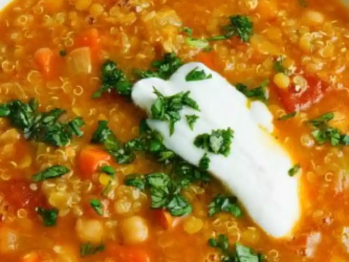Curried Red Lentil Soup with Chickpeas and Quinoa