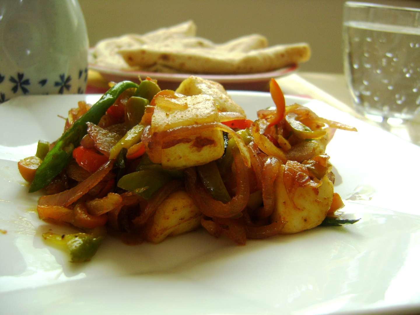 Easy chilly paneer for one serving (cottage cheesegreen pepper stir