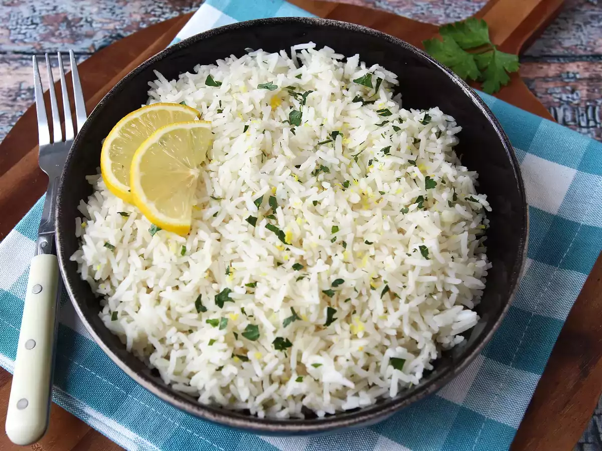 Easy lemon rice with fresh herbs, perfect with fish
