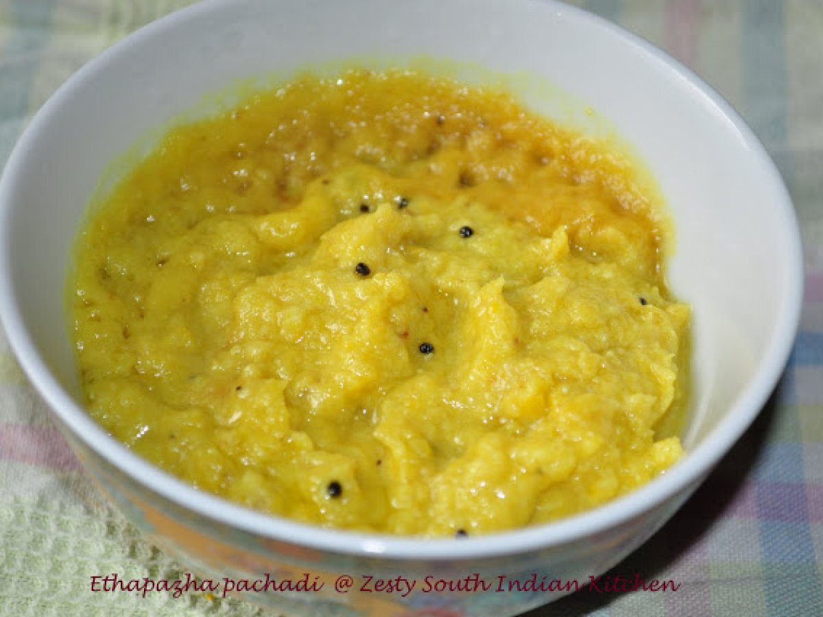 Ethapazha pachadi / Plantain cooked in coconut jaggery gravy and Vendakka kichadi/