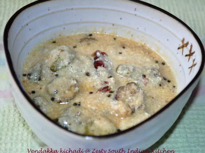 Ethapazha pachadi / Plantain cooked in coconut jaggery gravy and Vendakka kichadi/, photo 2