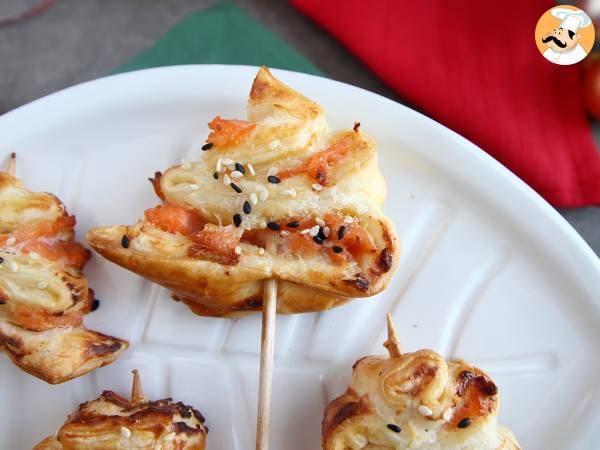 Flaky puff pastry christmas trees with two types of salmon - photo 2