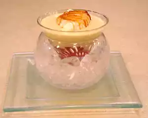 Floating islands recipe with rhubarb compote