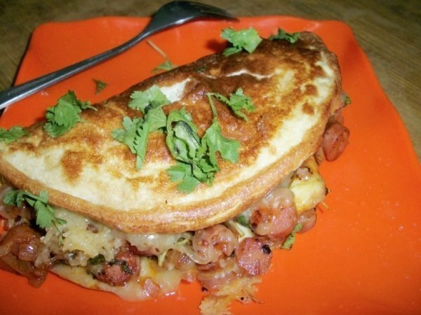 Fluffy Egg Omlette with Chicken Sausage Filling