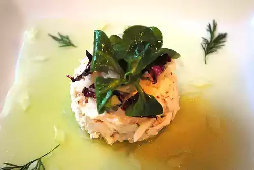 Crab salad recipe with cucumber jelly & mustard vinaigrette
